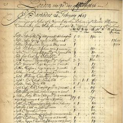 Image from a slave trade ledger